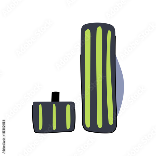 Simple flat illustration presenting a set of car control pedals, representing mechanisms for driving, braking, and accelerating a vehicle on a white background