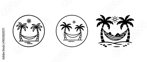 Black and White Icon of a Lazy Day on a Tropical Beach