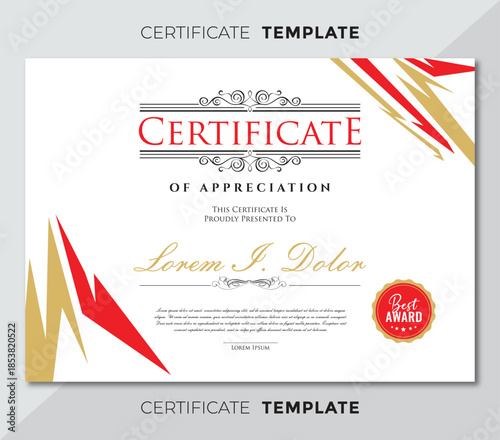 Elegant Certificate of Appreciation Template with Red and Gold Accents New 