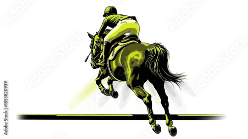 Jockey riding horse at full speed in dynamic racing motion