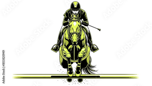 Dynamic polo player riding horse with mallet in action