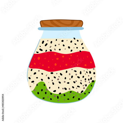 Layered chia seed pudding creating a colorful, healthy dessert or breakfast, showcasing a plant based food option rich in nutrients and ready for a wholesome meal