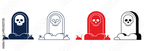 Colorful tombstone icons with skulls in various styles and colors