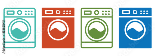 Colorful washing machine icons in modern style for laundry service