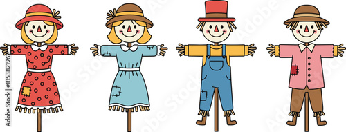 Vector set of wooden containers including a large barrel, open bucket, barrel filled with logs, and a treasure chest box.