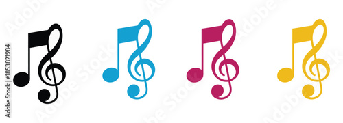 Vibrant colorful treble clef music notes in black, blue, pink, and yellow