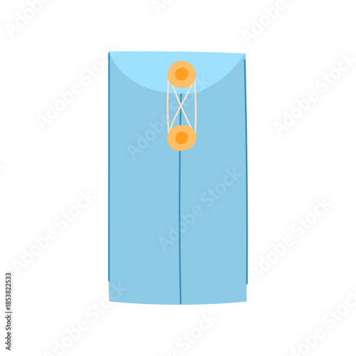 Light blue closed envelope securing contents with a string and button clasp, ideal for representing communication, confidential messages, official mail, or postal services in an organized way