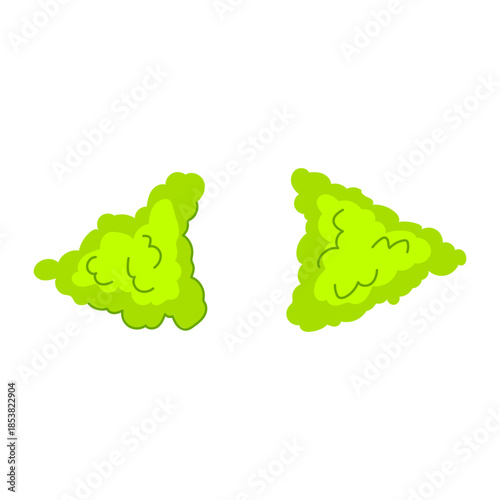 Cartoonish stylized green shapes depicting a cloud of air movement, possibly representing wind, speed, bad odor, or a funny element against a white background