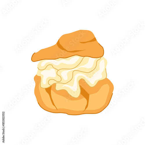 Cream puff displaying a light pastry shell filled generously with creamy white topping, representing a classic sweet dessert or snack for cafes and bakeries