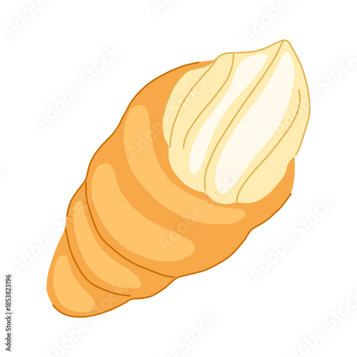 Classic cream roll pastry featuring a crispy baked outer layer filled with a delightful sweet cream, representing a delicious treat found in bakeries and dessert shops