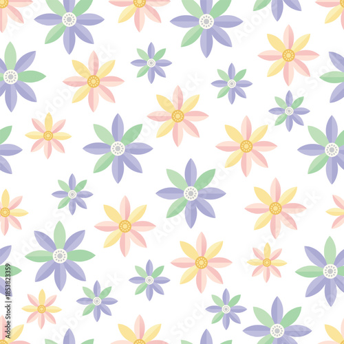 Pastel colored simple flowers seamless pattern