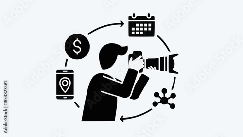 Photographer Capturing Business Lifestyle Elements with Technology and Planning.