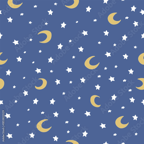 Night theme pattern stars and moon shapes seamless