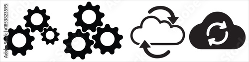 Cloud syncing gears and cogwheel icons for business technology