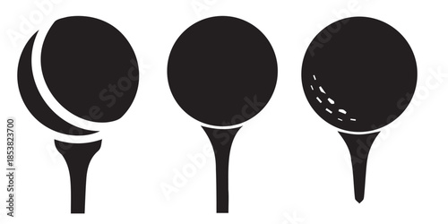 Golf balls on tee silhouettes in black and white