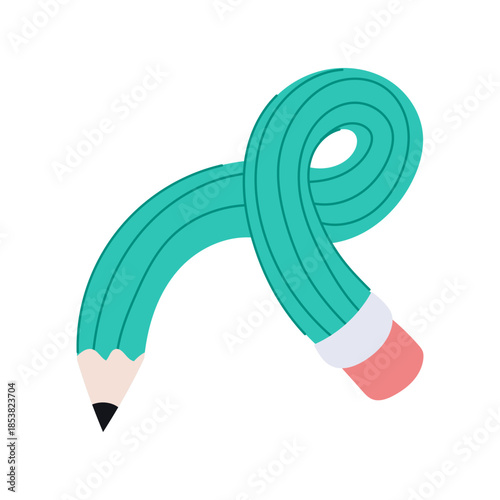 Curved pencil representing creativity, flexible thinking, and artistic freedom, useful for concepts involving ideas, innovation, education, and design