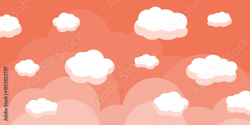 Cute pink sky illustration with cloud bubbles. Nature scenery theme	