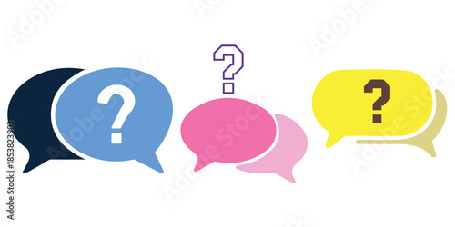 Colorful speech bubbles with question marks