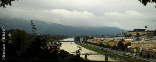 historic salzburg and salzach river austria panorama