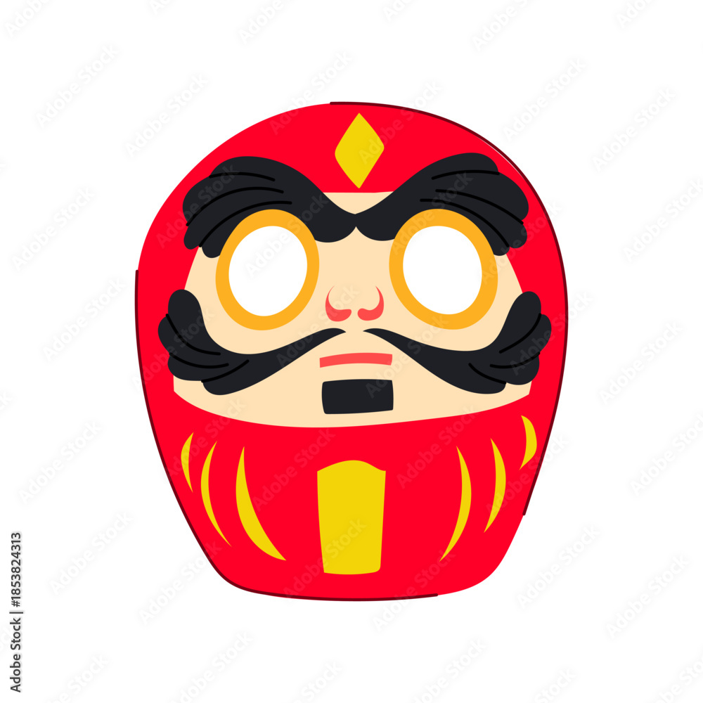 Fototapeta premium Traditional red daruma doll symbolizing perseverance, fortune, and achieving personal goals, featured with empty white eyes ready for future aspiration filling