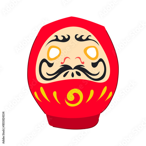 Traditional japanese daruma doll illustration in red, symbolizing luck, perseverance, goal setting and prosperity, isolated on white background for design and cultural projects