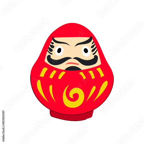 Traditional japanese red daruma doll illustration, symbolizing perseverance, good fortune, and the process of setting and fulfilling wishes and goals in new beginnings