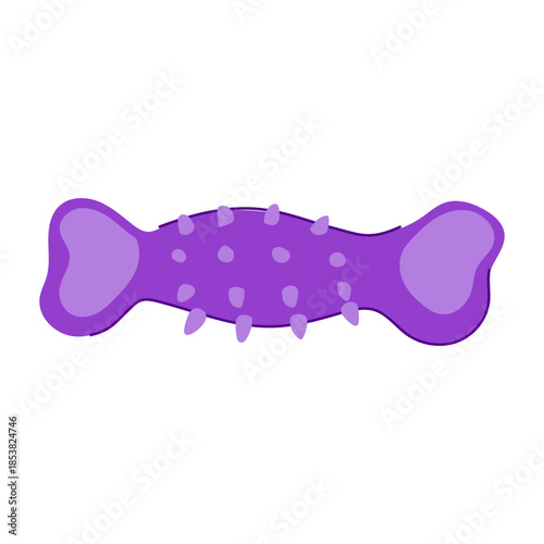 Purple bone shaped dog toy with textured, spiked surface for chewing and interactive play, promoting dental health and durable, colorful pet entertainment for puppies and dogs
