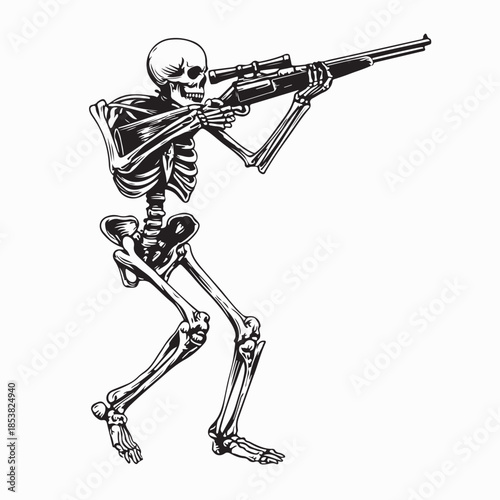 Skeleton With Gun Vector Illustration Isolated On White Background