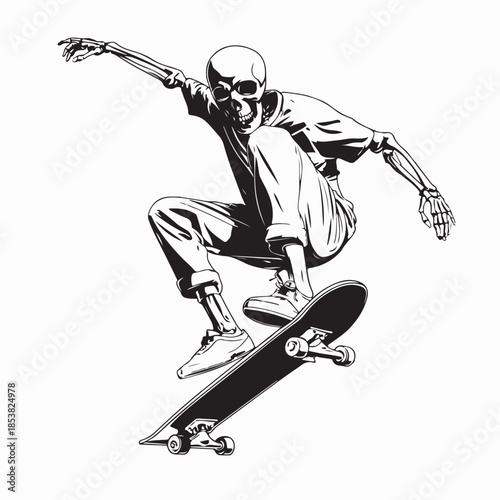 Skull Skateboarding Trick Image Vector Isolated on White Background