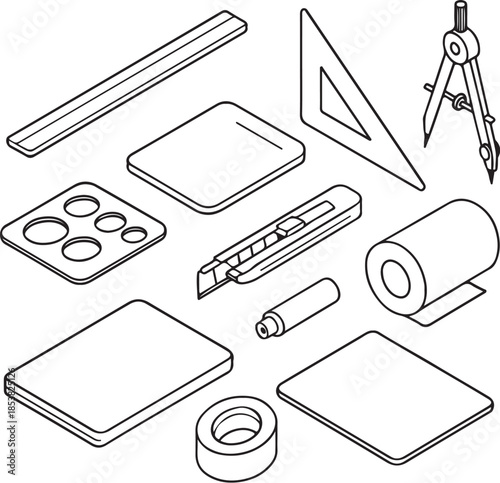 Vector design precision tools 3d line art set.eps