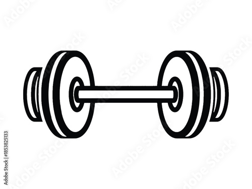 A black and white illustration of a standard barbell weightlifting tool