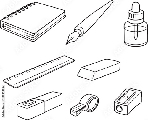 Typography Desk Tools Line Art Bundle.eps