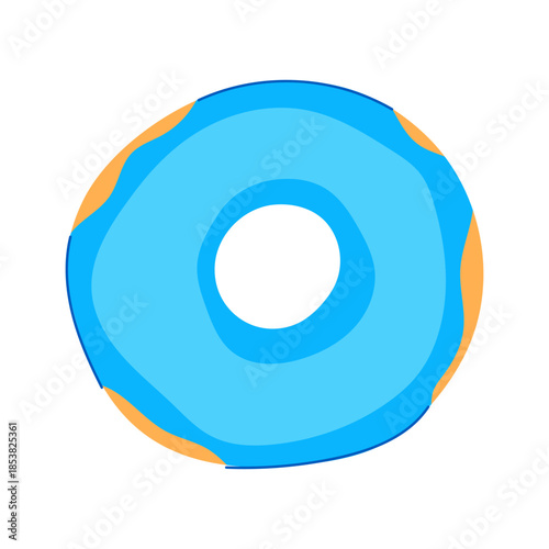 Round donut with bright blue icing and sugary glaze, isolated on a white background colorful, flat style pastry illustration ideal for food, bakery, menu, or cafe designs
