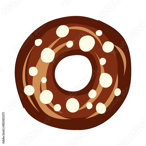 Round donut featuring dark brown chocolate frosting with lighter brown swirls and scattered white sprinkles, representing a sweet baked dessert or snack