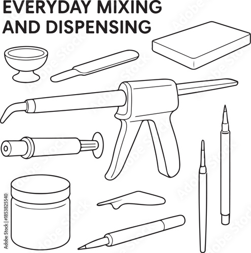 Complete Daily Dentist Carry Tray Line Art Bundle.eps