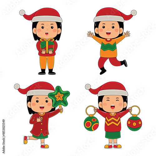 cute kids girl christmas vector illustration