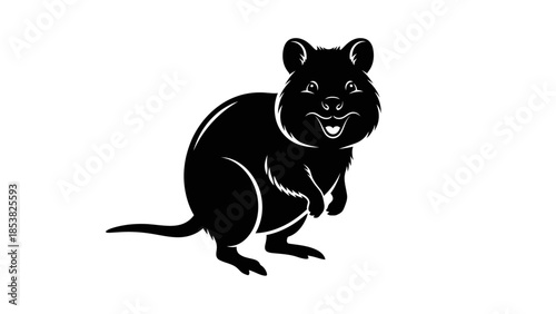 Silhouette illustration of a cute smiling Quokka on a white background, perfect for various