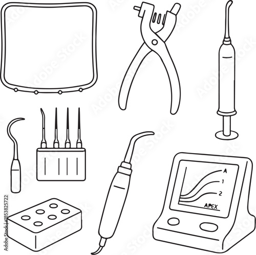 Orthodontic Chairside Basics Dental Tools Line Art Bundle.eps
