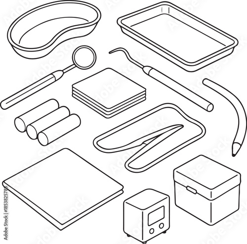 Chairside Tray Setup Dental Tools Line Art Bundle.eps