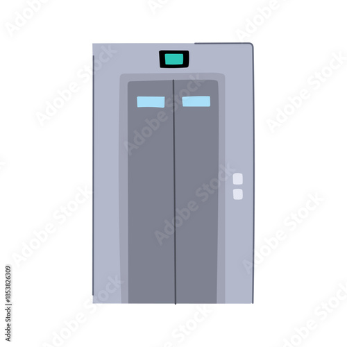Elevator doors closing on a modern building lift panel, showing the floor indicator and call buttons, symbolizing movement, accessibility, and architectural design