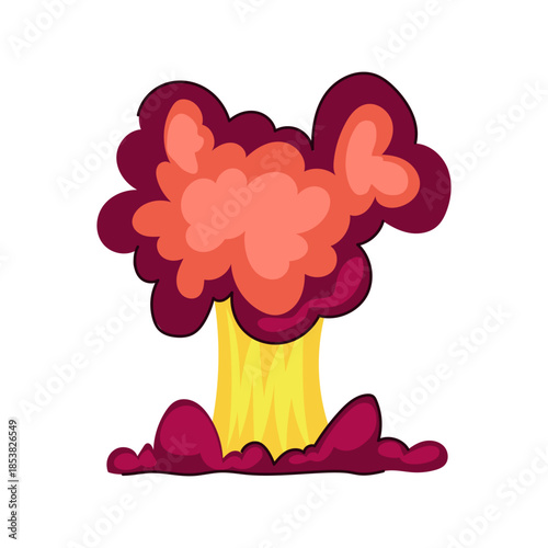 Cartoon explosion element showing an intense, powerful fiery blast with thick smoke rising, representing impact, danger, or a dynamic special effect for games and animations