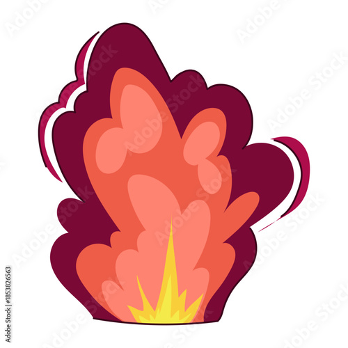 Blazing cartoon explosion illustration showing a powerful energy blast with flames and smoke, suitable for video games, animations, or comic book design elements