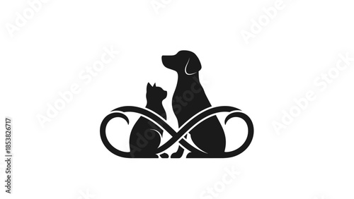 Elegant animal companionship emblem: Cat and dog silhouette with infinity symbol