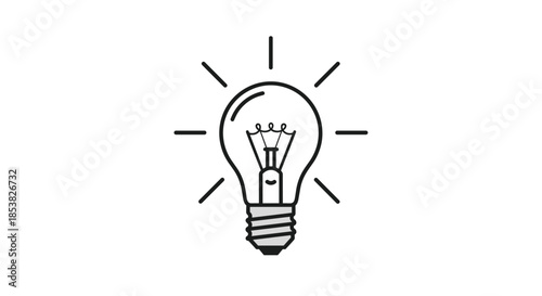 Simple line art icon of a glowing incandescent light bulb representing a creative idea, innovation, or sudden inspiration.