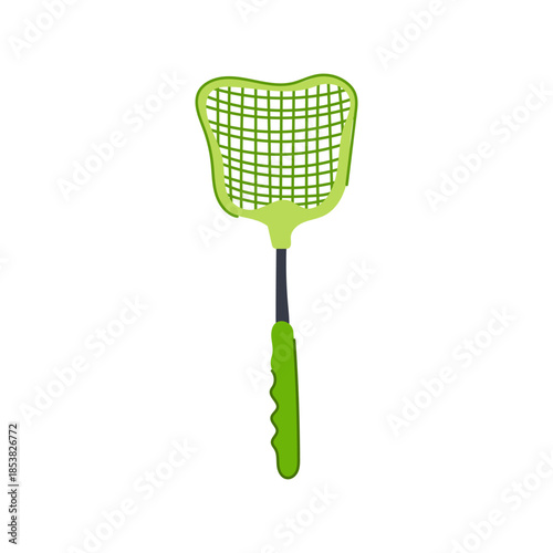 Green plastic fly swatter providing an effective household tool for summer insect and pest control, keeping homes hygienic and free from flies and mosquitoes with its simple design
