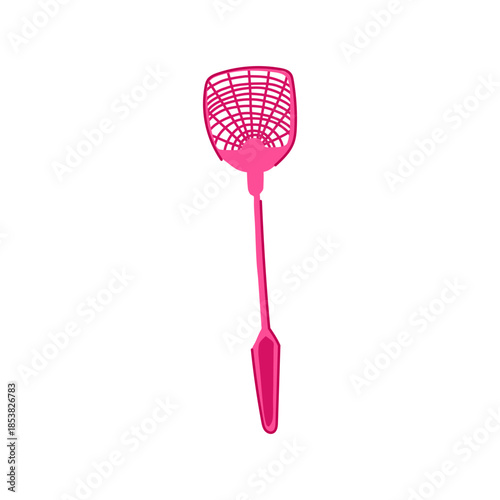 Pink fly swatter displaying a simple design for household pest control, effectively managing and eliminating unwanted flying insects in a clean, graphic illustration