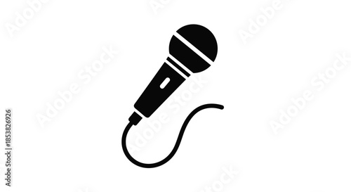 Professional microphone icon silhouette for podcasting music recording and public speaking events isolated on white background.