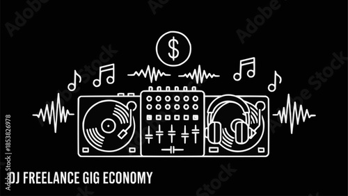 DJ Freelance Gig Economy Concept with Turntables and Headphones.