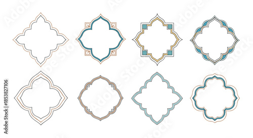 Set of elegant ornamental frames in various shapes with intricate borders for invitations and decorative designs.