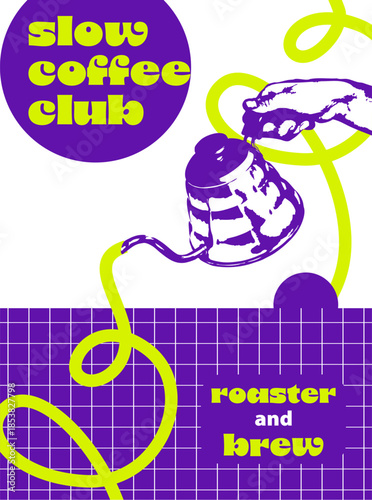 Bright vector graphic poster in trendy color for cafe; coffee shop; coffee factory; coffee festival